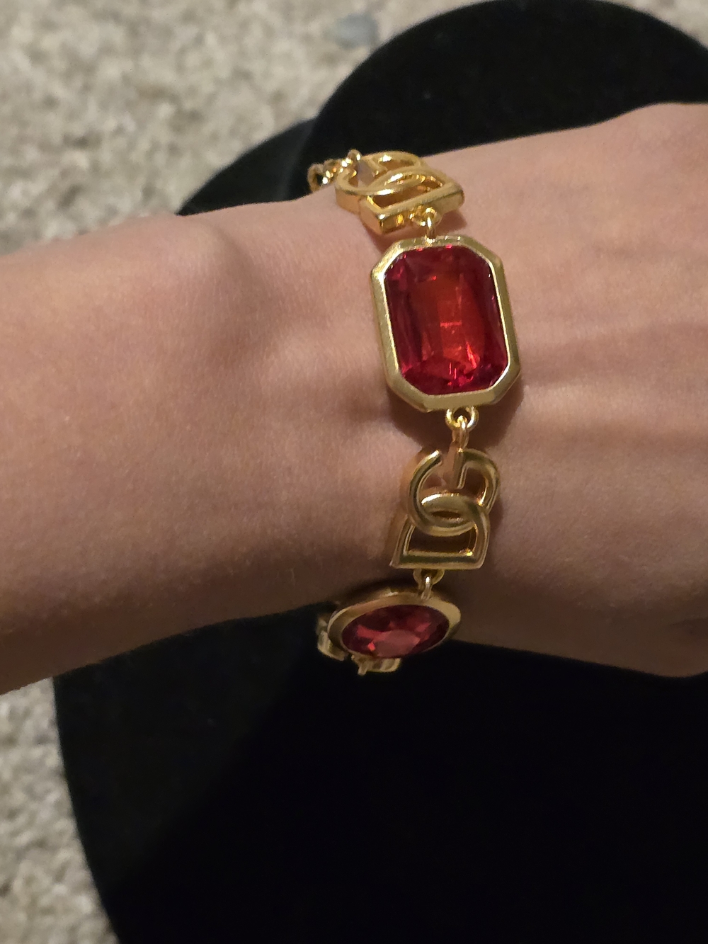 D&G Gold-Tone Bracelet with Red Gemstone Links - Picture 11 of 13